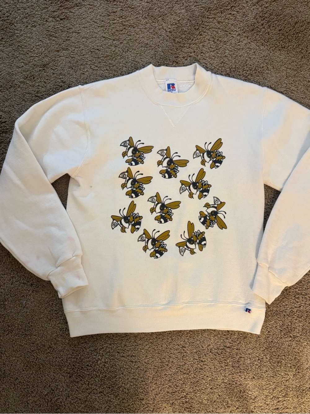 Vintage Georgia tech yellow jackets Russell Athletic Cream Crewneck Sweatshirt